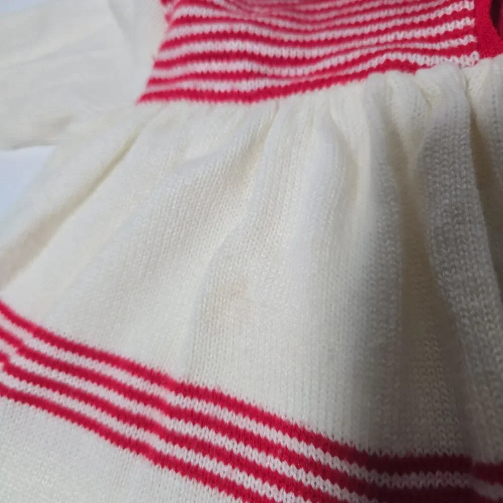 Vtg Nann Knits 24 Months White & Red Soft Girls Sweater Dress With Blue Bears